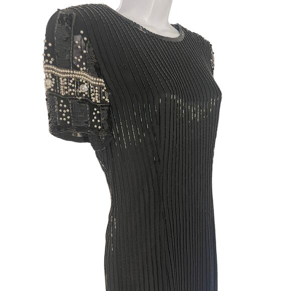 100% SILK Vintage Flapper Sequin Beaded 60's dress | MEDIUM - Picture 3 of 5